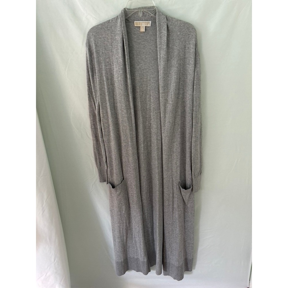 Michael Kors Womens Grey Longline Open Front Shawl Cardigan Sweater Small
